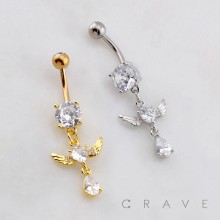 DANGLE CELESTIAL HEART ANGEL BELLY BUTTON NAVEL RING 316L SURGICAL STEEL